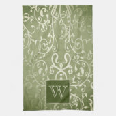Groene Elegante Bloei Monogram Handdoek (Verticaal)