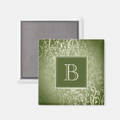 Groene Elegante Bloeiende Monogram Magneet (Voorkant / Achterkant)
