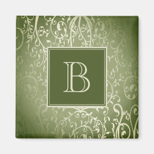 Groene Elegante Bloeiende Monogram Magneet
