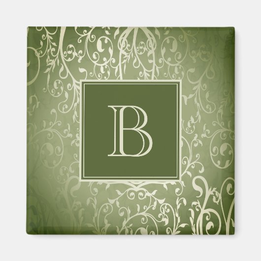 Groene Elegante Bloeiende Monogram Magneet (Voorkant)