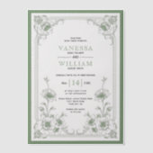 Groene elegante  bloemen lijst bruiloft vellum uitnodigingen (Voorkant)