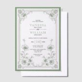 Groene elegante  bloemen lijst bruiloft vellum uitnodigingen (Offset)