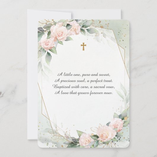 Groene Elegante Bloemen Waterverf Doop Kaart (Achterkant)