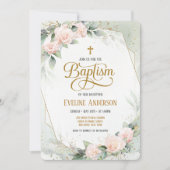 Groene Elegante Bloemen  Waterverf Doop Kaart (Voorkant)