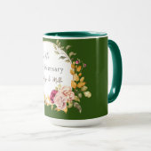 Groene Elegante Bloemkrans Bruiloft Jubileum Mok (Voorkant rechts)