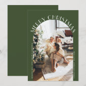 Groene Elegante Boog Kromme Prettig Kerstmis Foto Feestdagenkaart (Voorkant / Achterkant)