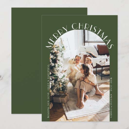 Groene Elegante Boog Kromme Prettig Kerstmis Foto Feestdagenkaart (Voorkant / Achterkant)