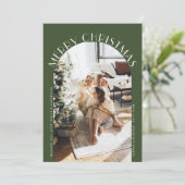 Groene Elegante Boog Kromme Prettig Kerstmis Foto Feestdagenkaart (Staand voorkant)