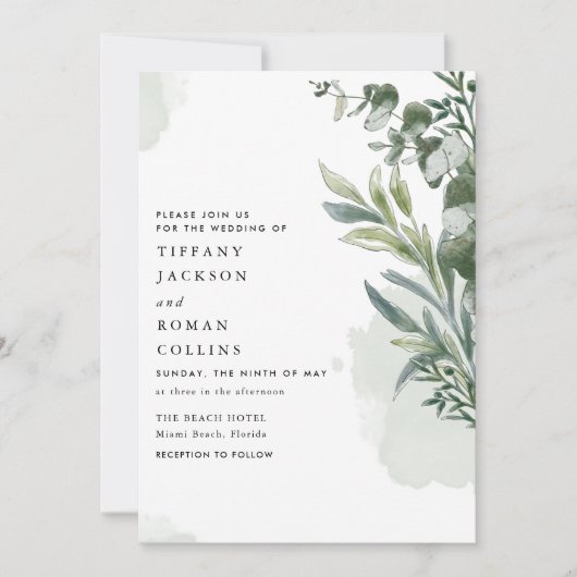 Groene Elegante Botanische Bruiloft Save The Date (Voorkant)