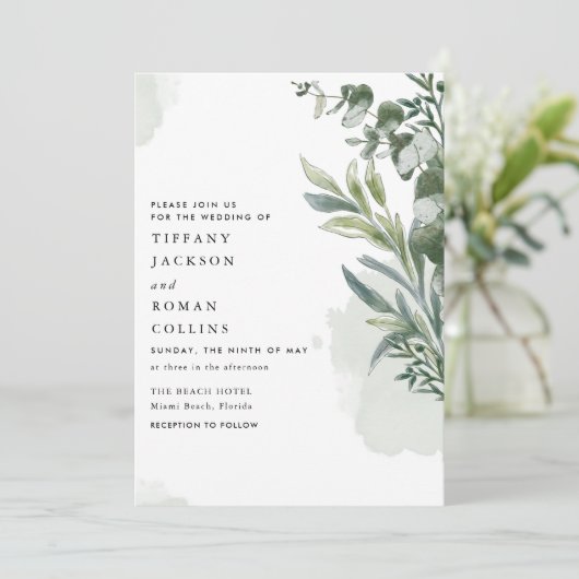 Groene Elegante Botanische Bruiloft Save The Date (Staand voorkant)