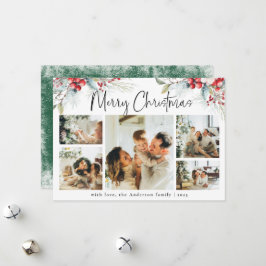 Groene Elegante Botanische Fotocollage Kerstmis Feestdagenkaart
