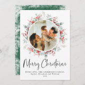 Groene Elegante Botanische Krans Kerstscript Feestdagenkaart (Voorkant / Achterkant)