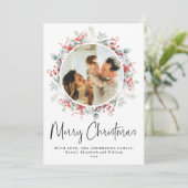 Groene Elegante Botanische Krans Kerstscript Feestdagenkaart (Staand voorkant)