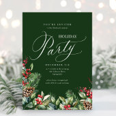 Groene Elegante Botanische Script Vakantie Partij Kaart