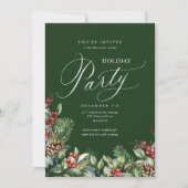 Groene Elegante Botanische Script Vakantie Partij Kaart (Voorkant)