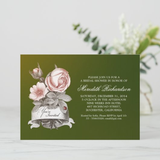 Groene elegante  bruidsdoucheuitnodiging kaart (Staand voorkant)