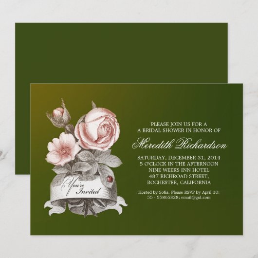 Groene elegante  bruidsdoucheuitnodiging kaart (Voorkant / Achterkant)