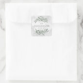 Groene Elegante Bruiloft Waterverf Bloemen Paar Vierkante Sticker (Tas)