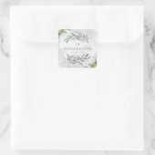 Groene Elegante Bruiloft Waterverf Bloemen Paar Vierkante Sticker (Tas)
