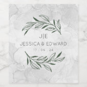 Groene Elegante Bruiloft Waterverf Bloemen Paar Wijn Etiket (Enkel label)