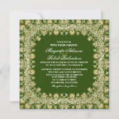 Groene elegante Damask bruiloft uitnodigingen (Voorkant)