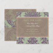 Groene Elegante Damast Save the date Aankondiging (Voorkant / Achterkant)