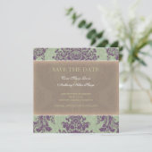 Groene Elegante Damast Save the date Aankondiging (Staand voorkant)