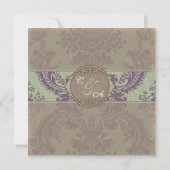 Groene Elegante Damast Save the date Aankondiging (Achterkant)