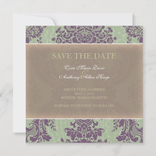 Groene Elegante Damast Save the date Aankondiging (Voorkant)