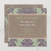 Groene Elegante Damast Uitnodiging om de datum te (Voorkant / Achterkant)