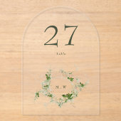Groene Elegante Eucalyptus Krans Boog Tafelnummer (Voorkant)