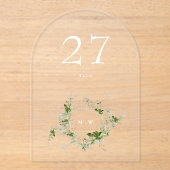 Groene Elegante Eucalyptus Krans Boog Tafelnummer (Voorkant)