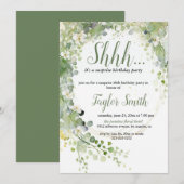 groene elegante Floral Surprise Party Uitnodigen Kaart (Voorkant / Achterkant)