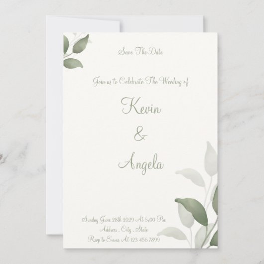 Groene Elegante Florant Save the Date Weeding Kaart (Voorkant)