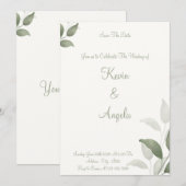 Groene Elegante Florant Save the Date Weeding Kaart (Voorkant / Achterkant)