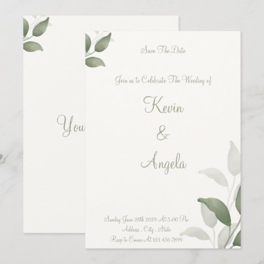 Groene Elegante Florant Save the Date Weeding Kaart (Voorkant / Achterkant)