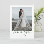 Groene Elegante Foto Bruiloft Dank u Kaart (Staand voorkant)