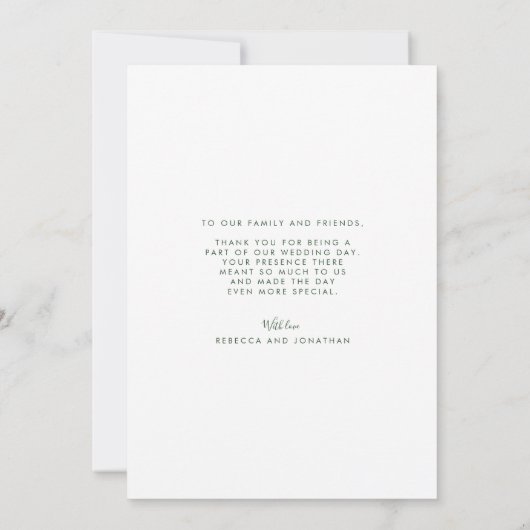 Groene Elegante Foto Bruiloft Dank u Kaart (Achterkant)