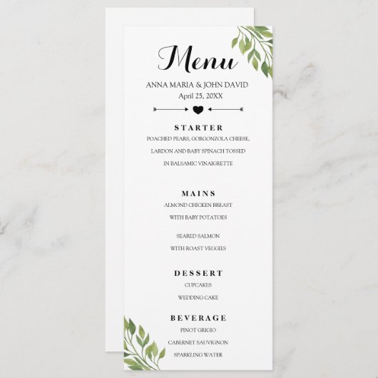 Groene elegante gepersonaliseerde menukaart sjablo (Voorkant / Achterkant)