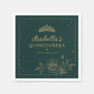 Groene Elegante Gouden Bloemige Quinceañera Servet