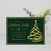 Groene Elegante Gouden Boom Kerstfeest Folie Uitnodiging (Staand Voorkant)