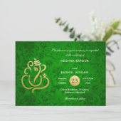 Groene Elegante Gouden Folie Ganesha Indian Damask Kaart (Staand voorkant)