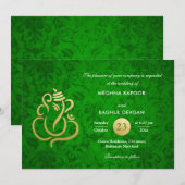Groene Elegante Gouden Folie Ganesha Indian Damask Kaart (Voorkant / Achterkant)