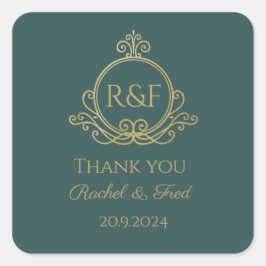 Groene Elegante Gouden Kalligrafie Bruiloft Dank j Vierkante Sticker