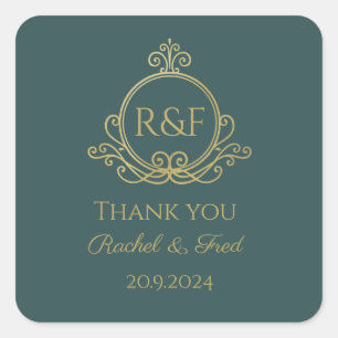 Groene Elegante Gouden Kalligrafie Bruiloft Dank j Vierkante Sticker