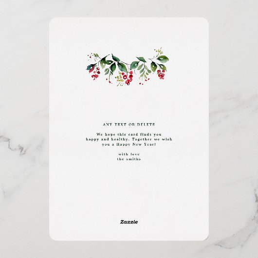 Groene elegante gouden krans foto vrolijk kerstfee folie feestdagenkaart (Achterkant)