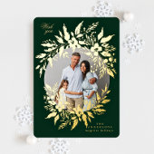 Groene elegante gouden krans foto vrolijk kerstfee folie feestdagenkaart