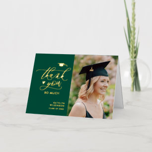 Groene Elegante Gouden Script Afstudeer Dankjewel Folie Wenskaart