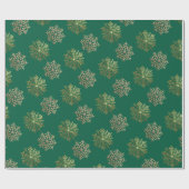 Groene Elegante Gouden Sneeuwvlokken Patroon Nieuw Cadeaupapier (Vlak)