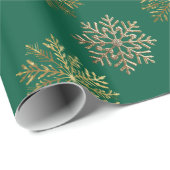 Groene Elegante Gouden Sneeuwvlokken Patroon Nieuw Cadeaupapier (Rol Hoek)